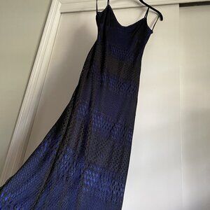 Frederick's of Hollywood Sleeveless Black Stretch Mesh Fringe Hem Maxi Dress M